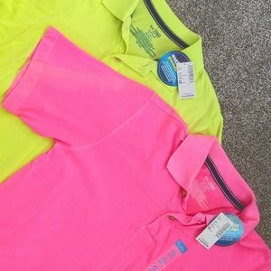 TWO New NWT Children's Place Boys Hot Pink Neon Yellow Cotton Polo Shirts 14 XL